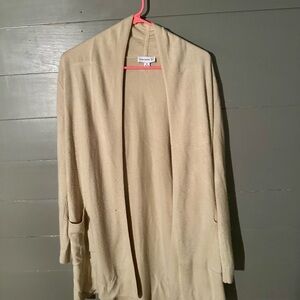 Susan Graver Cream Cardigan Open Front Long Sweater